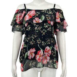 Cabi Top Women XS Fairytale‎ Cold Shoulder Cami Dark Floral Navy Fairy Romantic